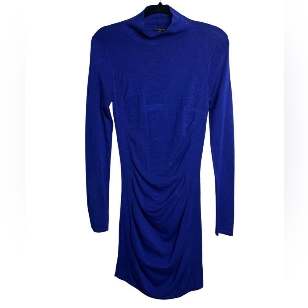 Express Long Sleeve Ruched Mini Dress Blue Size Small